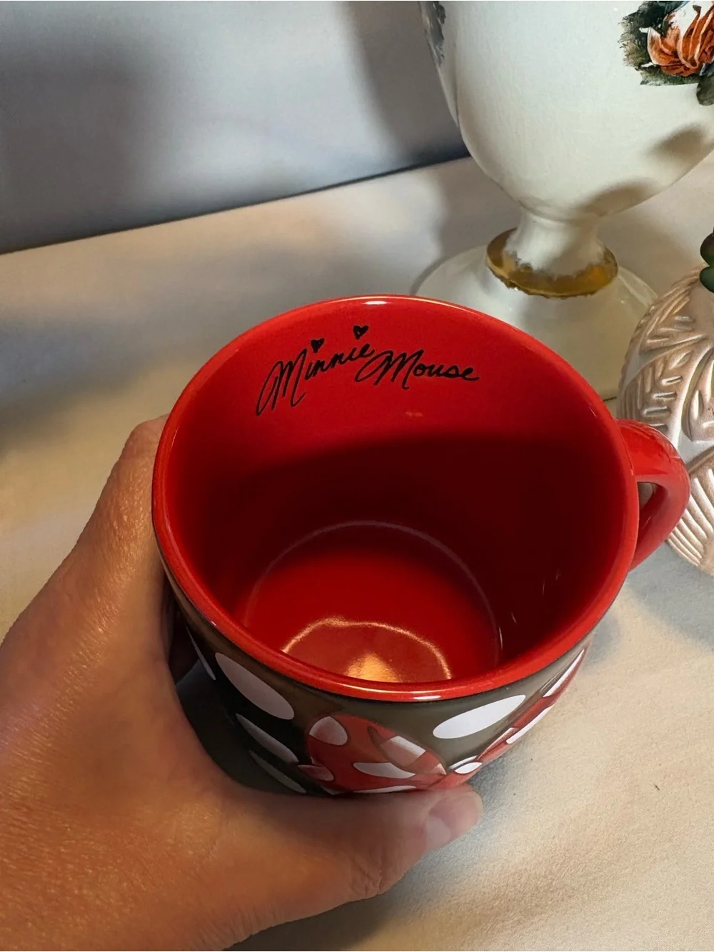 Disney Minnie Mouse Black Red White Polka Dot Ceramic Coffee Mug